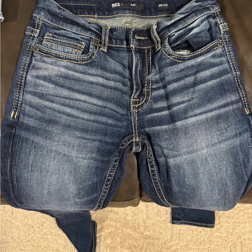 BKE Dark Wash Denim Jeans with White Stitching